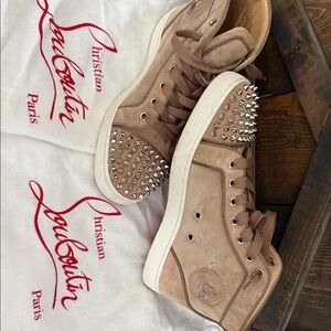 Christian Louboutin Beige Suede Spiked Sneakers